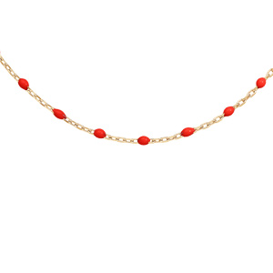 Collier en Argent et dorure jaune avec perles rouges 40+5cm - Vue 1