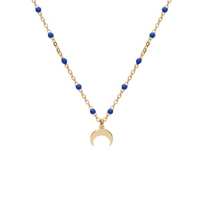Collier en argent et dorure jaune chane avec boules couleur bleu fonc avec pendentif demi lune 40+5cm - Vue 1