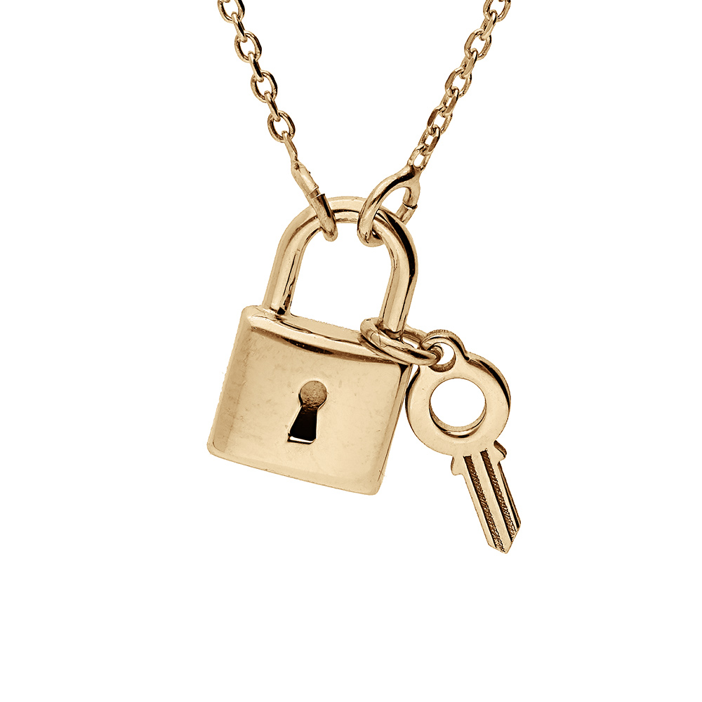 Collier en argent et dorure jaune cha�ne avec cadenas et clef 38+4cm - Vue 1