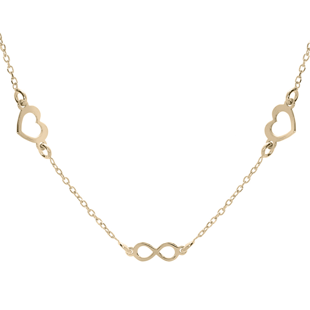 Collier en argent et dorure jaune cha�ne avec coeurs et infinis 42+3cm - Vue 1
