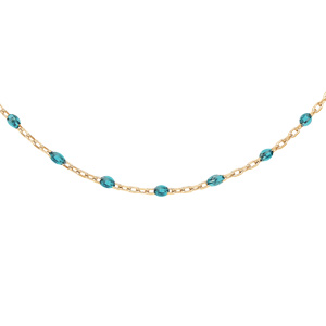 Collier en argent et dorure jaune chane avec olives couleur bleu transparent 40+5cm - Vue 1