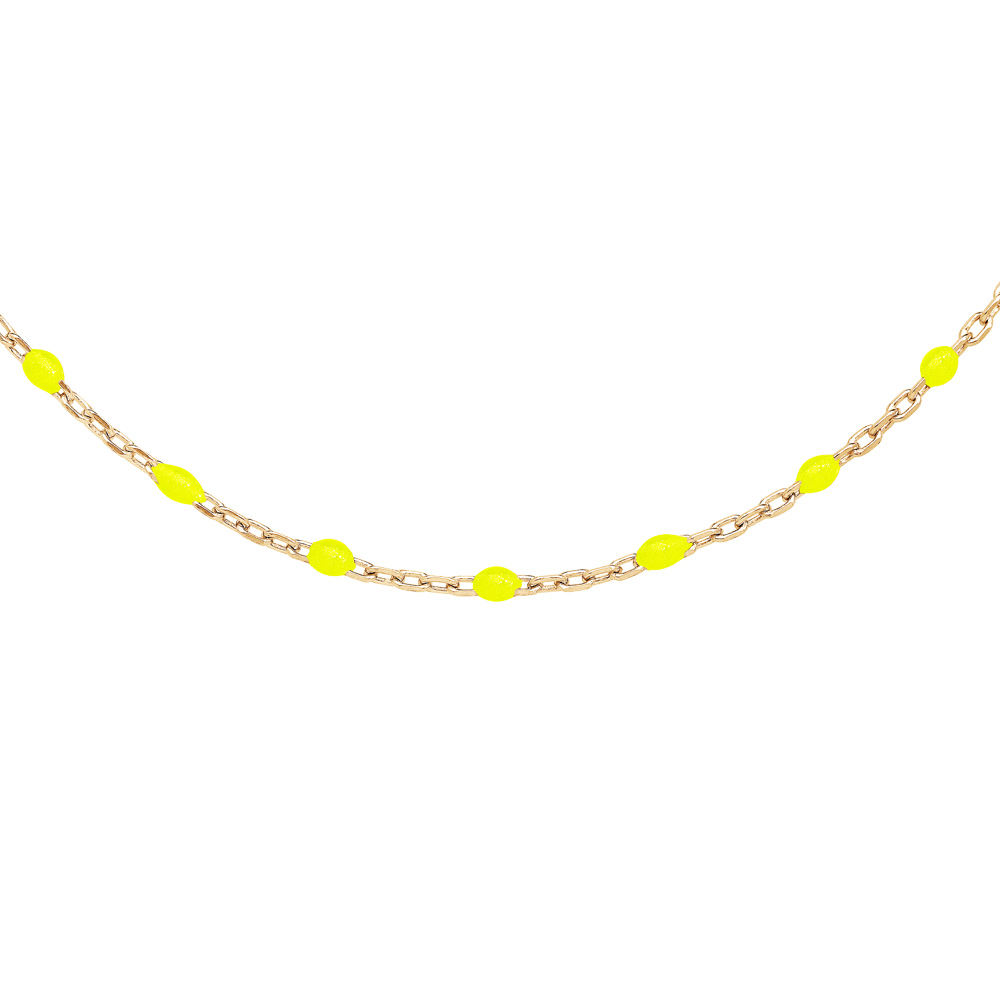 Collier en argent et dorure jaune cha�ne avec olives couleur jaune fluo 40+5cm - Vue 1