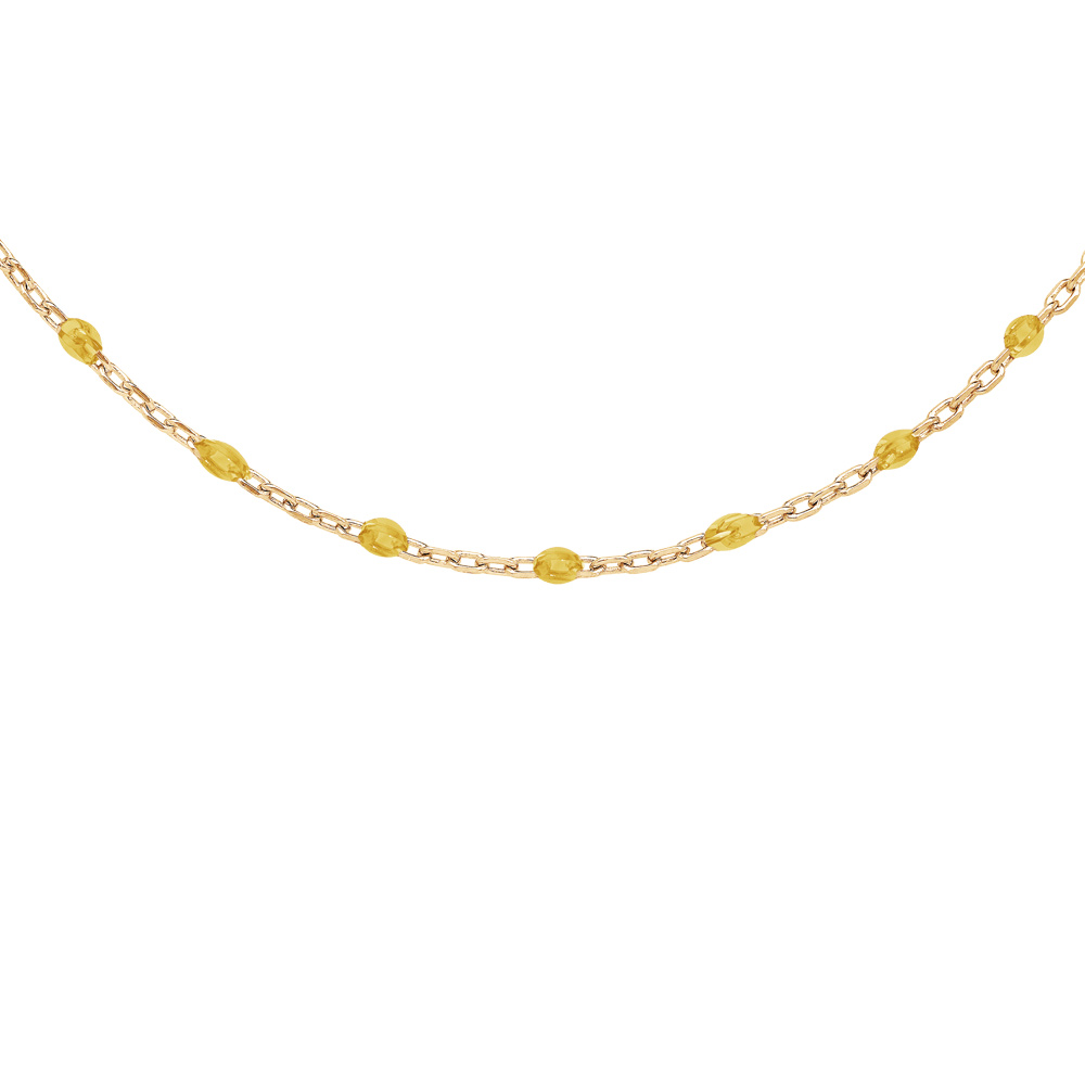 Collier en argent et dorure jaune cha�ne avec olives couleur jaune tansparent 40+5cm - Vue 1