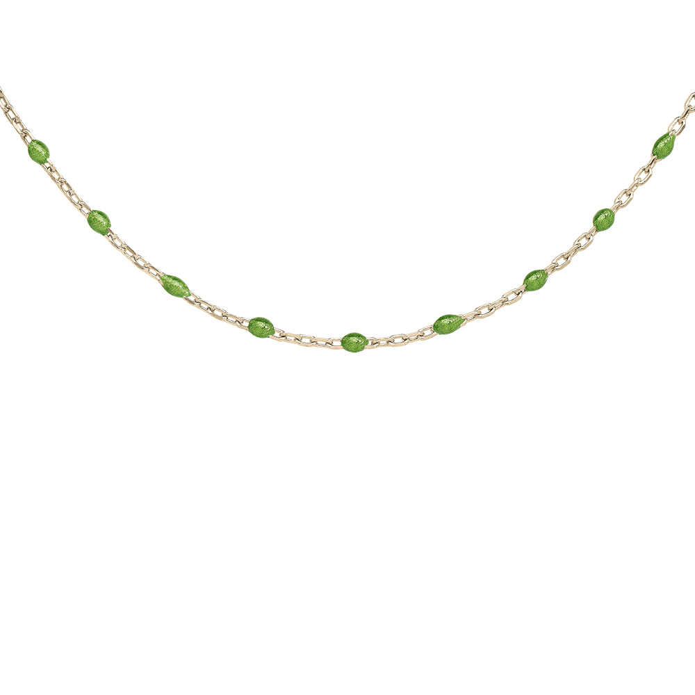 Collier en argent et dorure jaune cha�ne avec olives couleur verte 40+5cm - Vue 1
