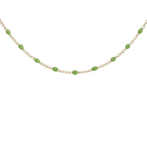 Collier en argent et dorure jaune chane avec olives couleur verte 40+5cm - Vue 1