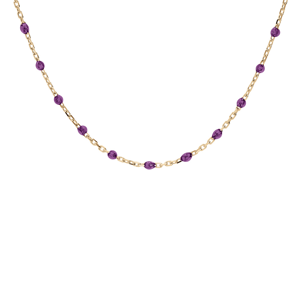 Collier en argent et dorure jaune cha�ne avec olives couleur violet transparent 40+5cm - Vue 1