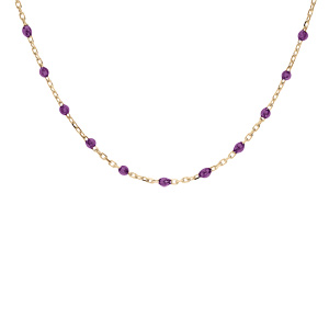 Collier en argent et dorure jaune chane avec olives couleur violet transparent 40+5cm - Vue 1