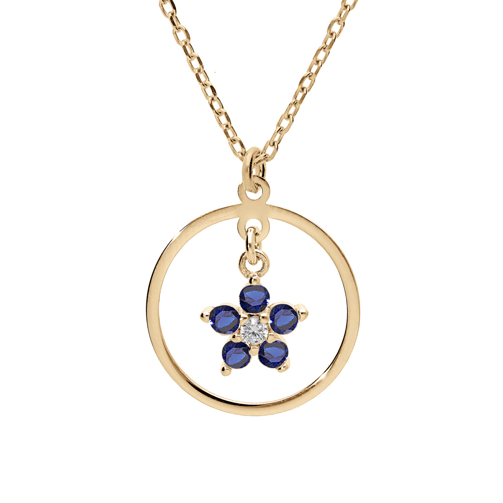 Collier en argent et dorure jaune cha�ne avec pendentif anneau et �toile d\'oxydes bleu 40+5cm - Vue 1