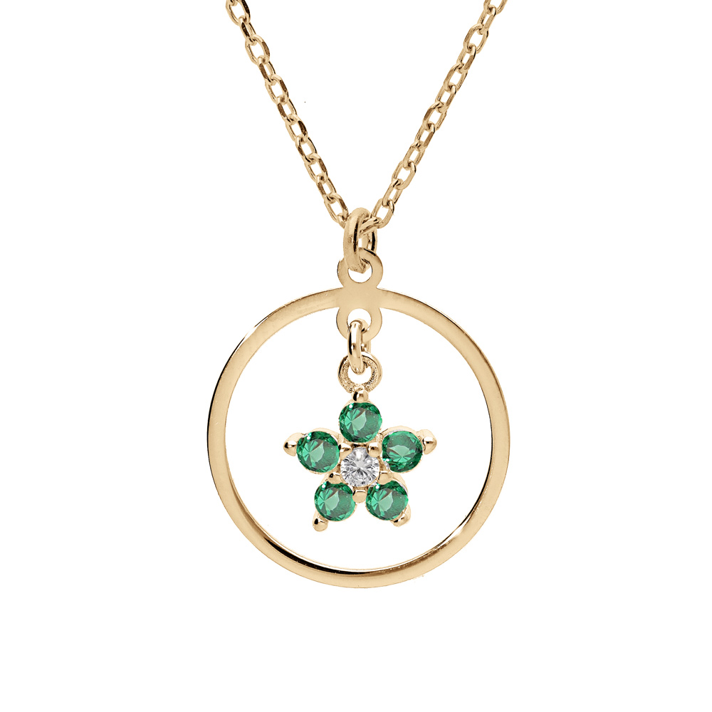 Collier en argent et dorure jaune cha�ne avec pendentif anneau et �toile d\'oxydes vert 40+5cm - Vue 1