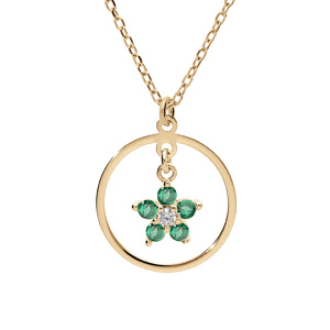 Collier en argent et dorure jaune chane avec pendentif anneau et toile d\'oxydes vert 40+5cm - Vue 1