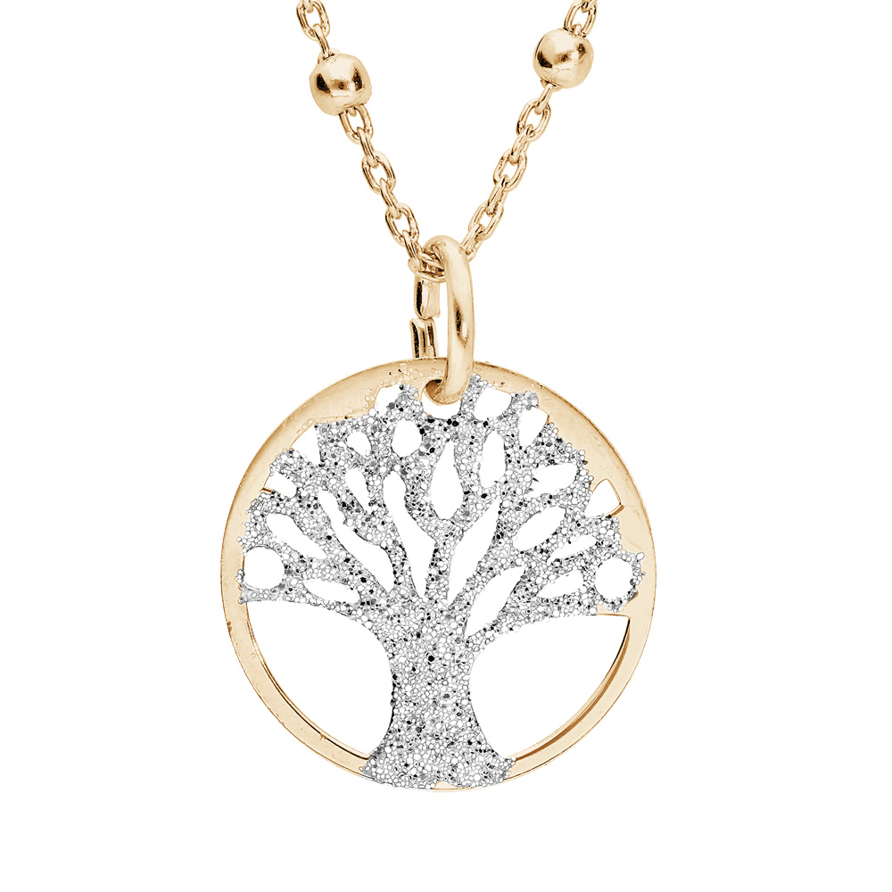 Collier en argent et dorure jaune cha�ne avec pendentif arbre de vie granit� 15mm 38+5cm - Vue 1