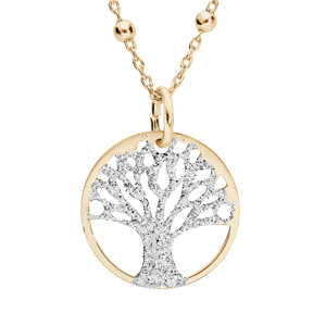 Collier en argent et dorure jaune chane avec pendentif arbre de vie granit 15mm 38+5cm - Vue 1