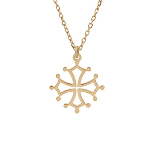 Collier en argent et dorure jaune chaîne avec pendentif croix Occitane grand modèle 41+4cm - Vue 1