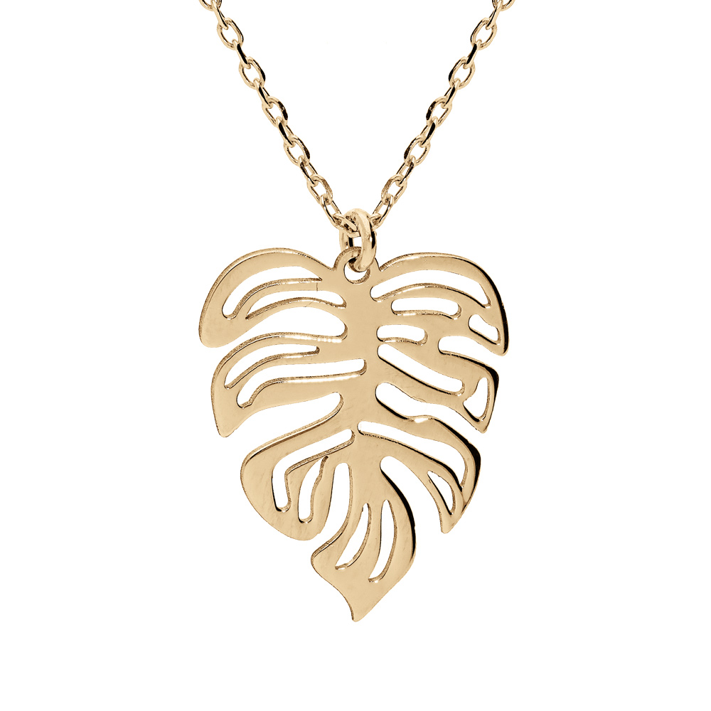 Collier en argent et dorure jaune cha�ne avec pendentif feuille ajour�e 40+5cm - Vue 1