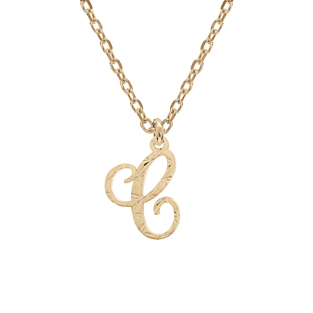 Collier en argent et dorure jaune cha�ne avec pendentif lettre anglaise C diamant� 40+4cm - Vue 1