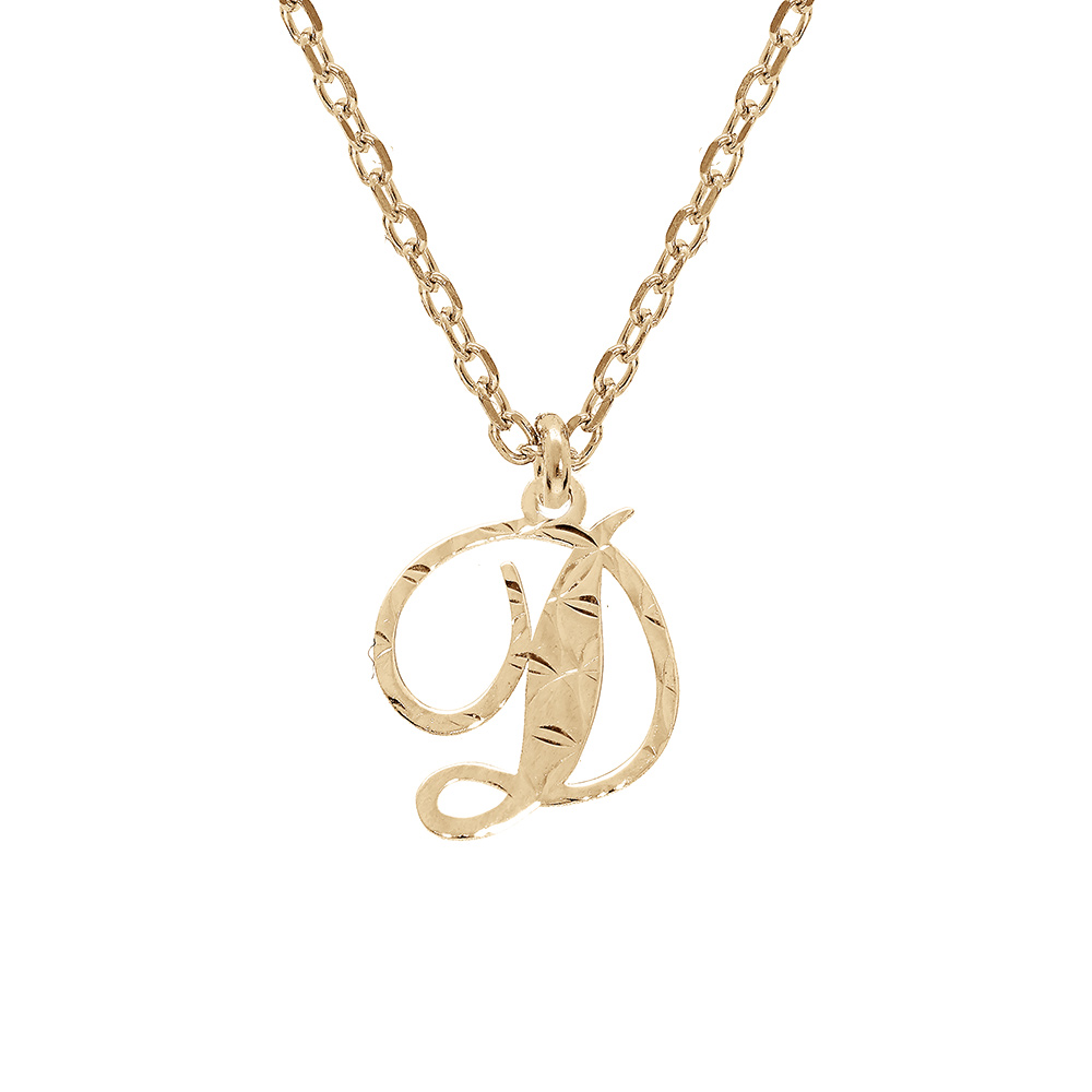 Collier en argent et dorure jaune cha�ne avec pendentif lettre anglaise D diamant� 40+4cm - Vue 1