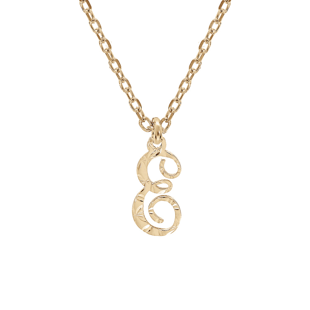 Collier en argent et dorure jaune cha�ne avec pendentif lettre anglaise E diamant� 40+4cm - Vue 1