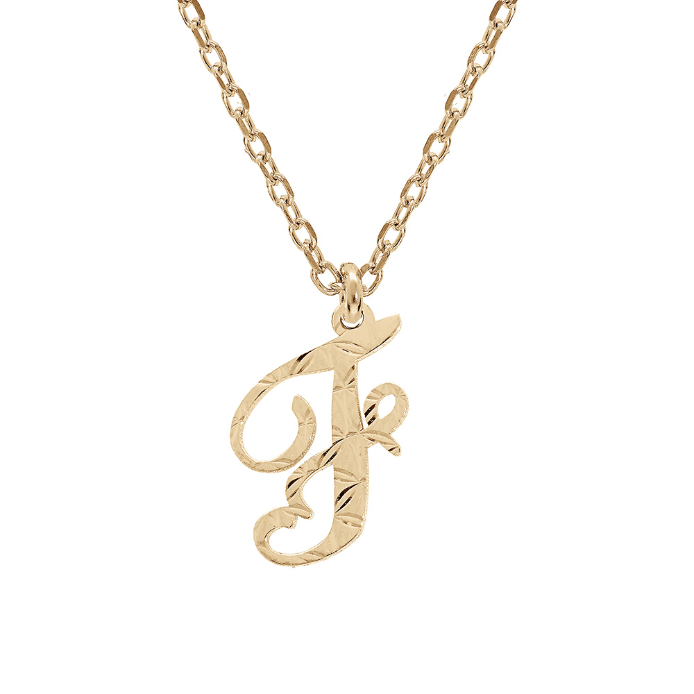 Collier en argent et dorure jaune cha�ne avec pendentif lettre anglaise F diamant� 40+4cm - Vue 1