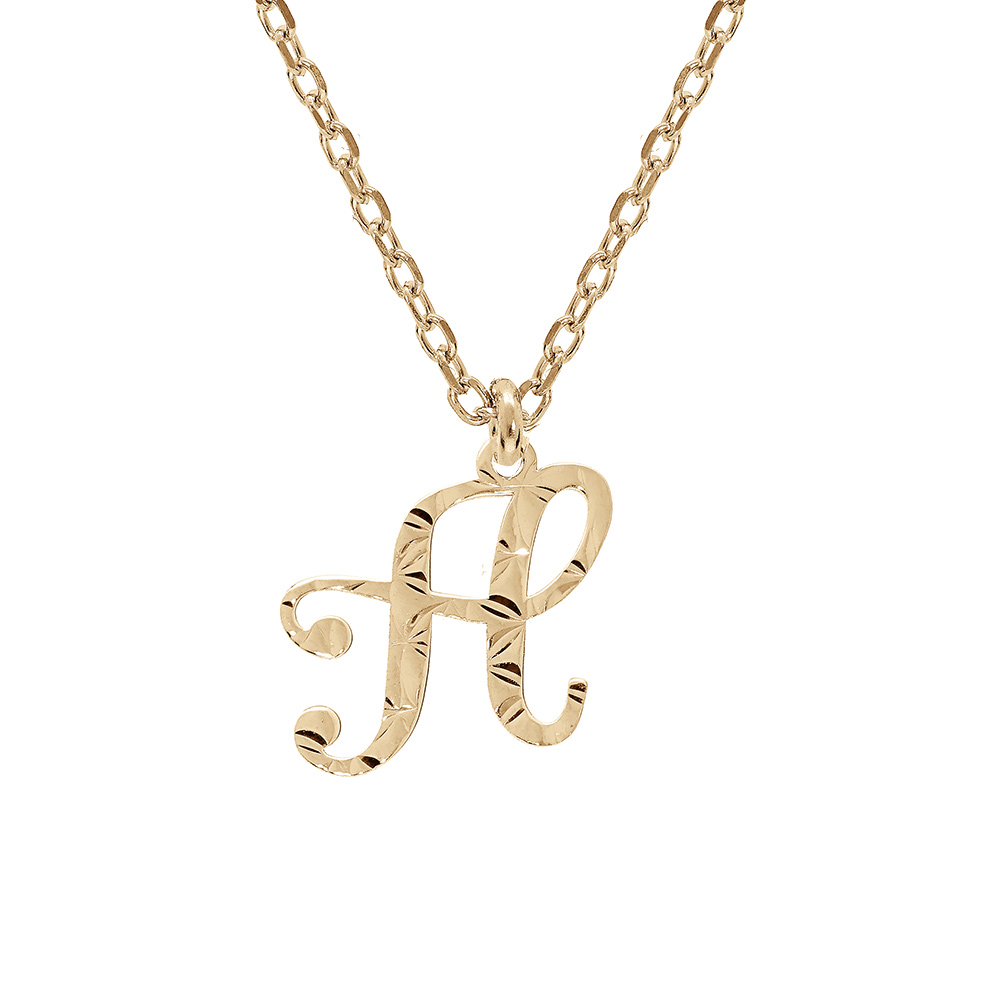 Collier en argent et dorure jaune cha�ne avec pendentif lettre anglaise H diamant� 40+4cm - Vue 1