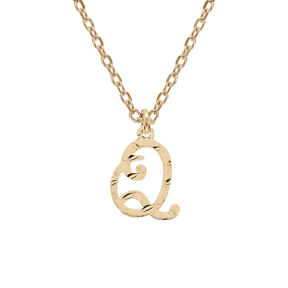 Collier en argent et dorure jaune cha�ne avec pendentif lettre anglaise Q diamant� 40+4cm - Vue 1