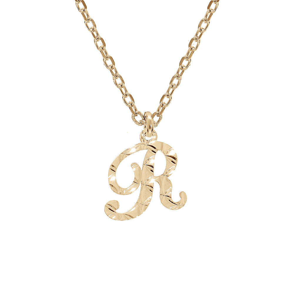 Collier en argent et dorure jaune cha�ne avec pendentif lettre anglaise R diamant� 40+4cm - Vue 1