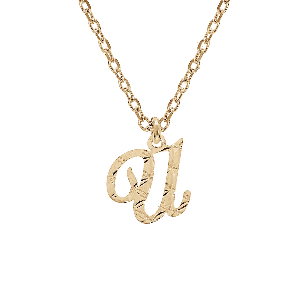Collier en argent et dorure jaune cha�ne avec pendentif lettre anglaise U diamant� 40+4cm - Vue 1