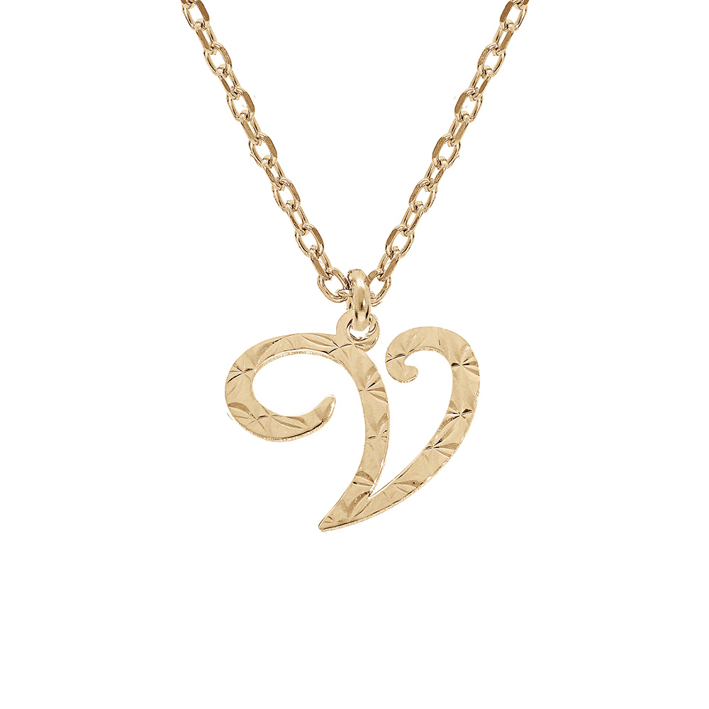 Collier en argent et dorure jaune cha�ne avec pendentif lettre anglaise V diamant� 40+4cm - Vue 1