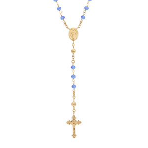 Collier en argent et dorure jaune chapelet avec perles en verre facette bleu 50+5cm - Vue 1