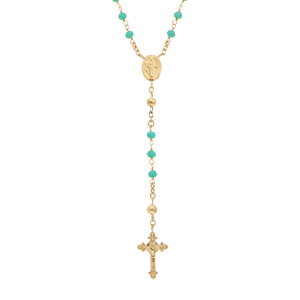 Collier en argent et dorure jaune chapelet avec perles en verre facette turquoise 50+5cm - Vue 1