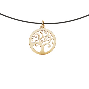 Collier en argent et dorure jaune fil nylon noir avec pendentif arbre de vie moyen modèle 39cm - Vue 1