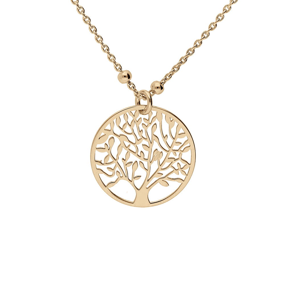 Collier en argent et dorure jaune fine boules pendentif arbre de vie 40+5cm - Vue 1