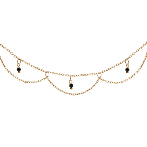 Collier en argent et dorure jaune multirangs avec pampilles perles noires 40+5cm - Vue 1