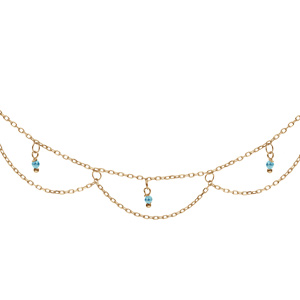 Collier en argent et dorure jaune multirangs avec perles couleur turquoise longueur 40+5cm - Vue 1