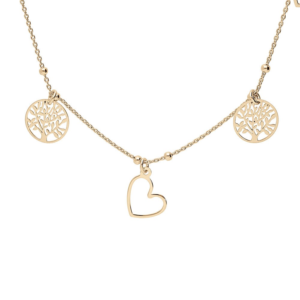 Collier en argent et dorure jaune pampilles coeurs et arbre de vie 40+5cm - Vue 1