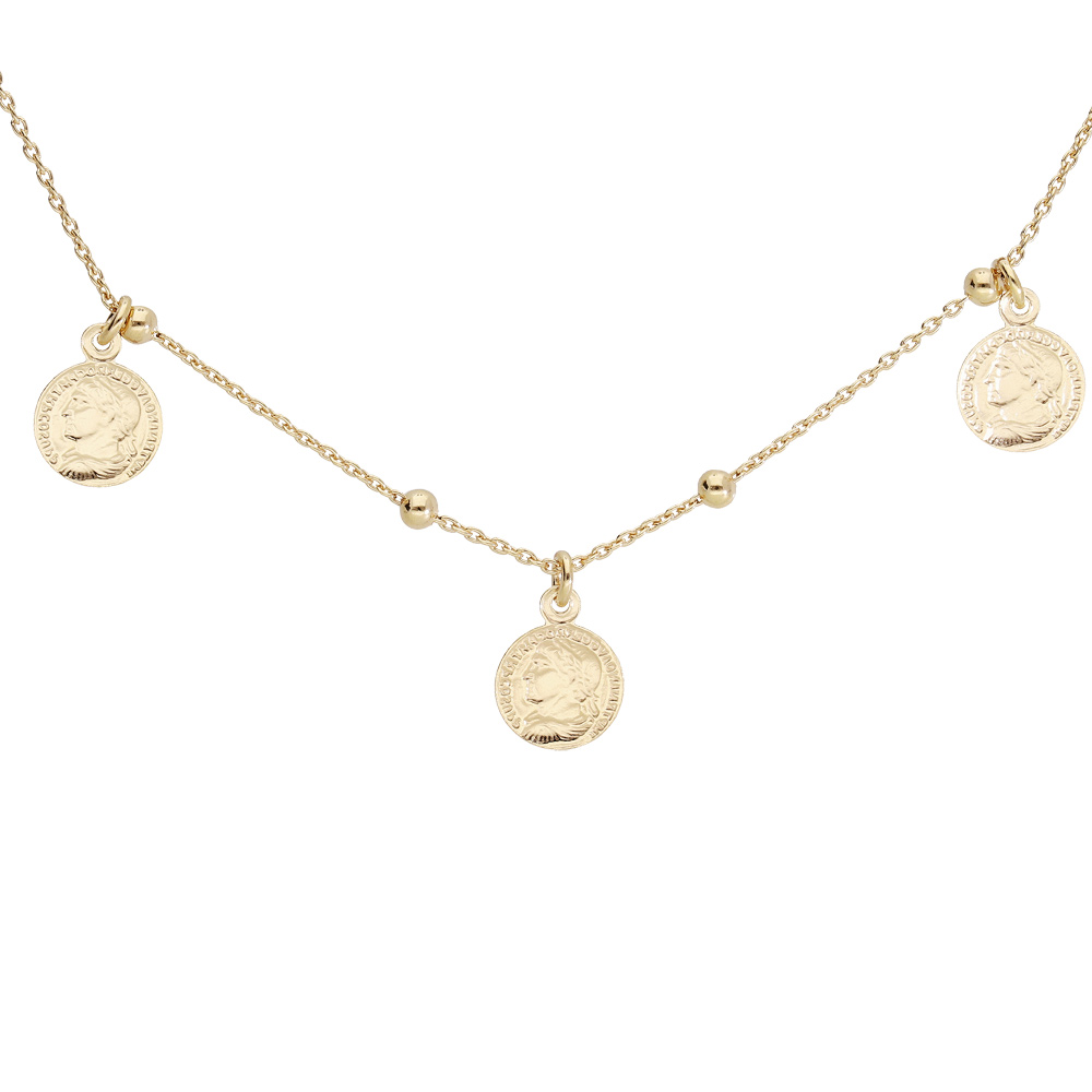 Collier en argent et dorure jaune pampilles pi�ces romaine 40+4cm - Vue 1