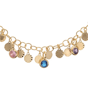 Collier en argent et dorure jaune pampilles soleil et pierres multi couleurs 39+5cm - Vue 1