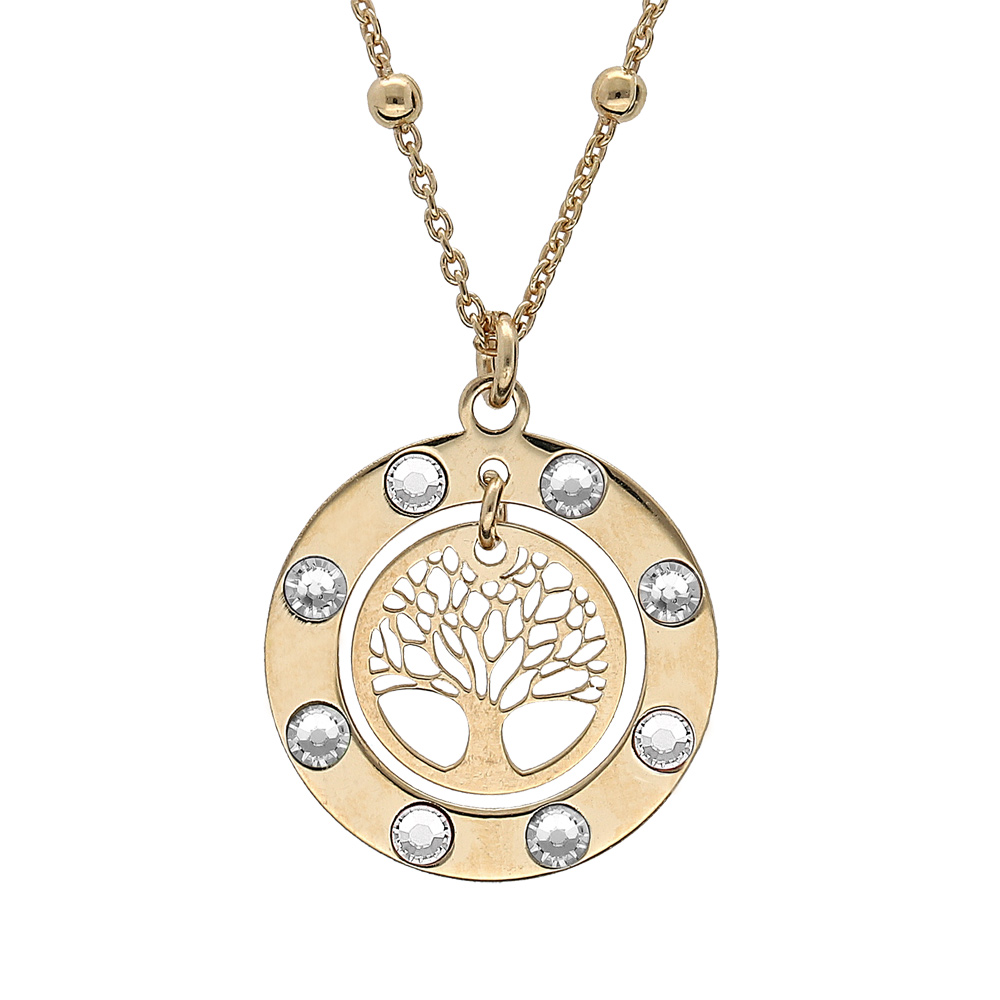 Collier en argent et dorure jaune pendentif arbre de vie oxydes blancs 40+4cm - Vue 1