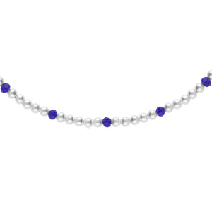 Collier en argent et dorure jaune perles 3mm blanche de synthse et perles bleues longueur 38+4cm - Vue 1