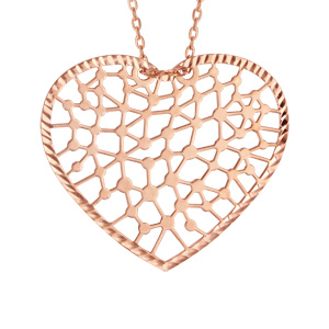 Collier en argent et dorure rose chaîne avec pendentif coeur ajouré en dentelle - longueur 40cm + 5cm de rallonge - Vue 1