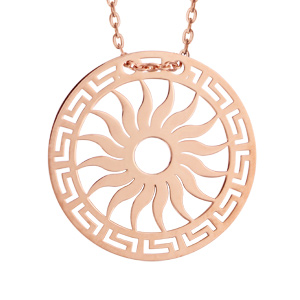 Collier en argent et dorure rose chaîne avec pendentif rond avec motif soleil découpé - longueur 40cm + 5cm de rallonge - Vue 1