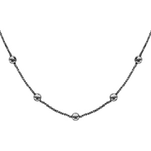 Collier en argent et rhodium noir maille margherita avec boules lisses à intervalles réguliers - longueur 40cm + 4cm de rallonge - Vue 1