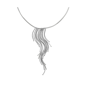 Collier en argent maille oméga avec franges en tubes ornées de boules lisses aux extrémités - Vue 1