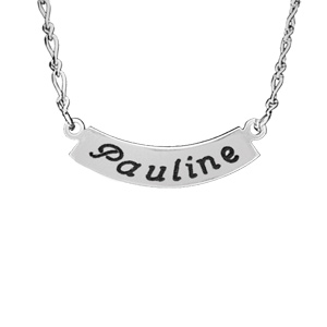 Collier en argent mailles 1+1 avec plaque prnom  graver en demi lune - Vue 1