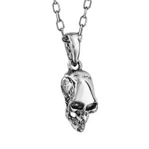 Collier en argent patiné chaîne avec pendentif tête de mort 50+5cm - Vue 1