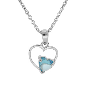 Collier en argent platin chane avec pendentif coeur avec 1 oxyde bleu ciel serti 42+3cm - Vue 1