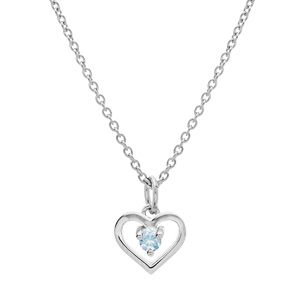 Collier en argent platiné chaîne avec pendentif coeur et oxyde bleu ciel 35+5cm - Vue 1