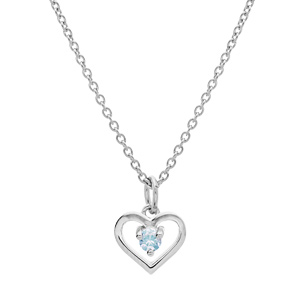 Collier en argent platin chane avec pendentif coeur et oxyde bleu ciel 35+5cm - Vue 1