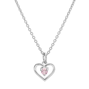 Collier en argent platin chane avec pendentif coeur et oxyde rose 35+5cm - Vue 1