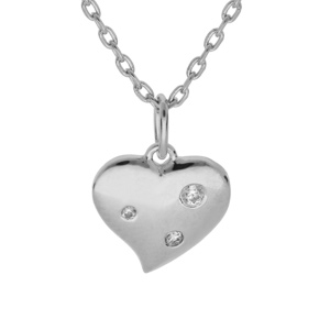 Collier en argent platin chane avec pendentif coeur 3 oxydes blancs sertis 42+3cm - Vue 1