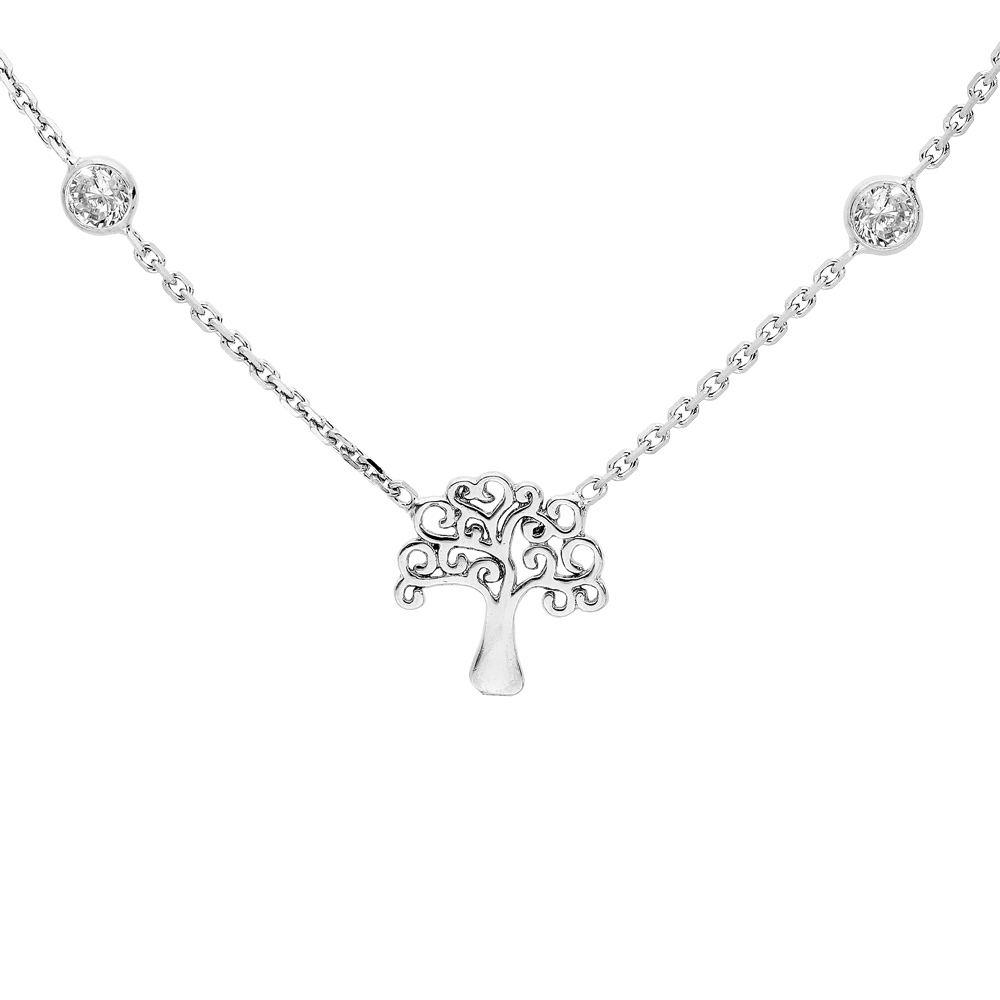 Collier en argent rhodi� arbre de vie et oxydes blancs sertis 40+5cm - Vue 1
